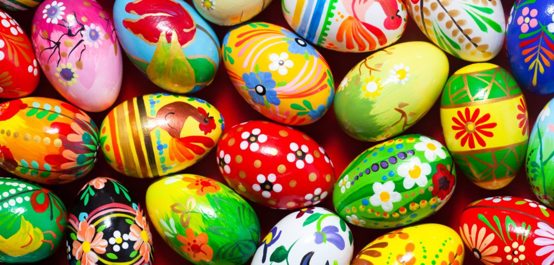 Handmade Easter eggs background. Spring patterns art, unique. © NiseriN/GettyImages